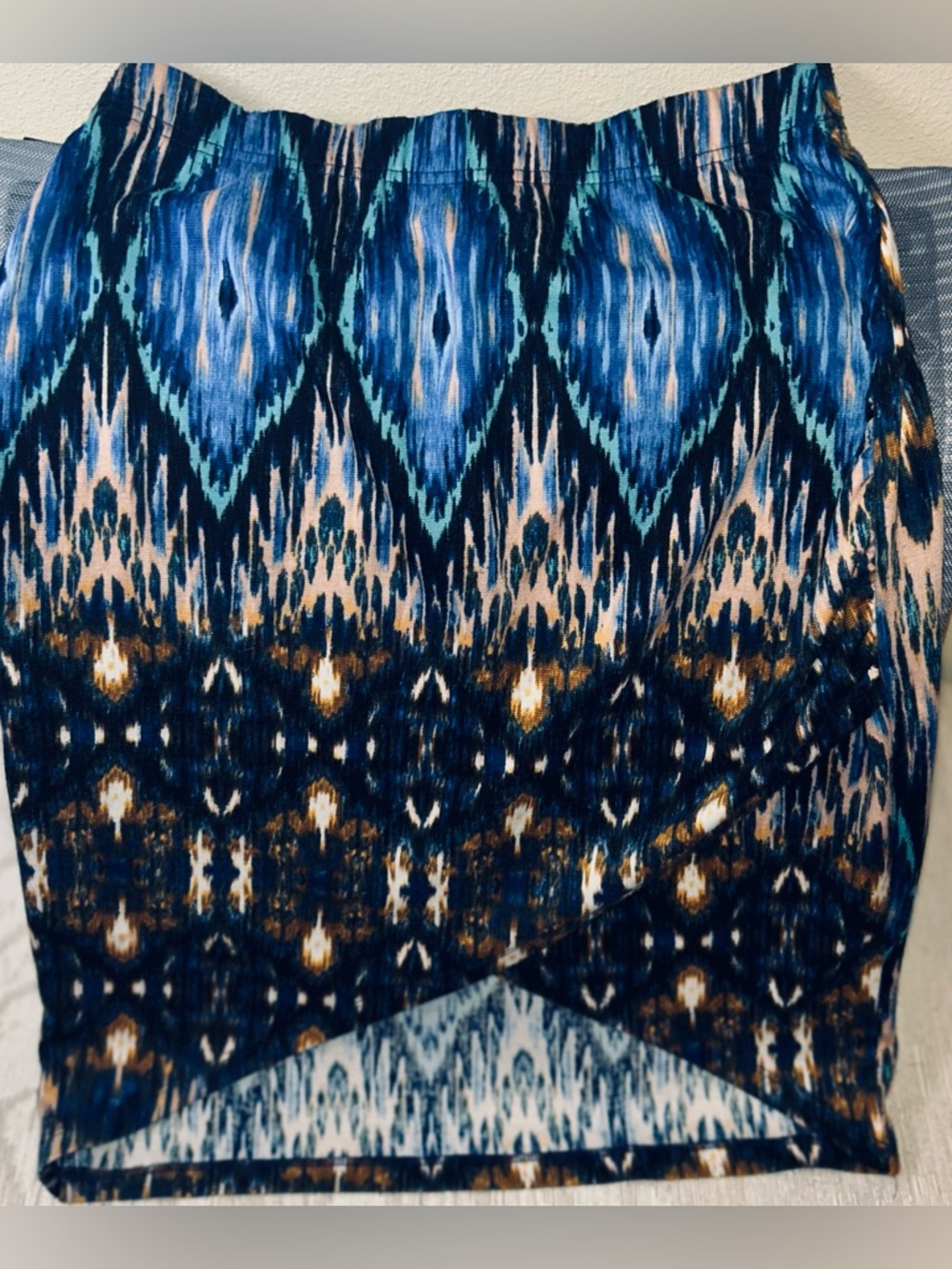 Wrangler Women's Size S Blue Ikat Print Tulip Hem Pull-On  Mini Skirt Western